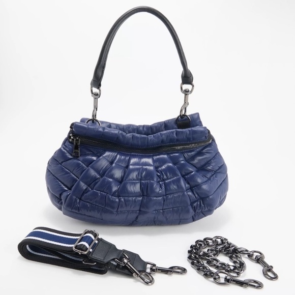 🆕 THINK ROYLN Convertible Puffer Purse w/ Chain, Faux Leather & Guitar Strap - Picture 1 of 2